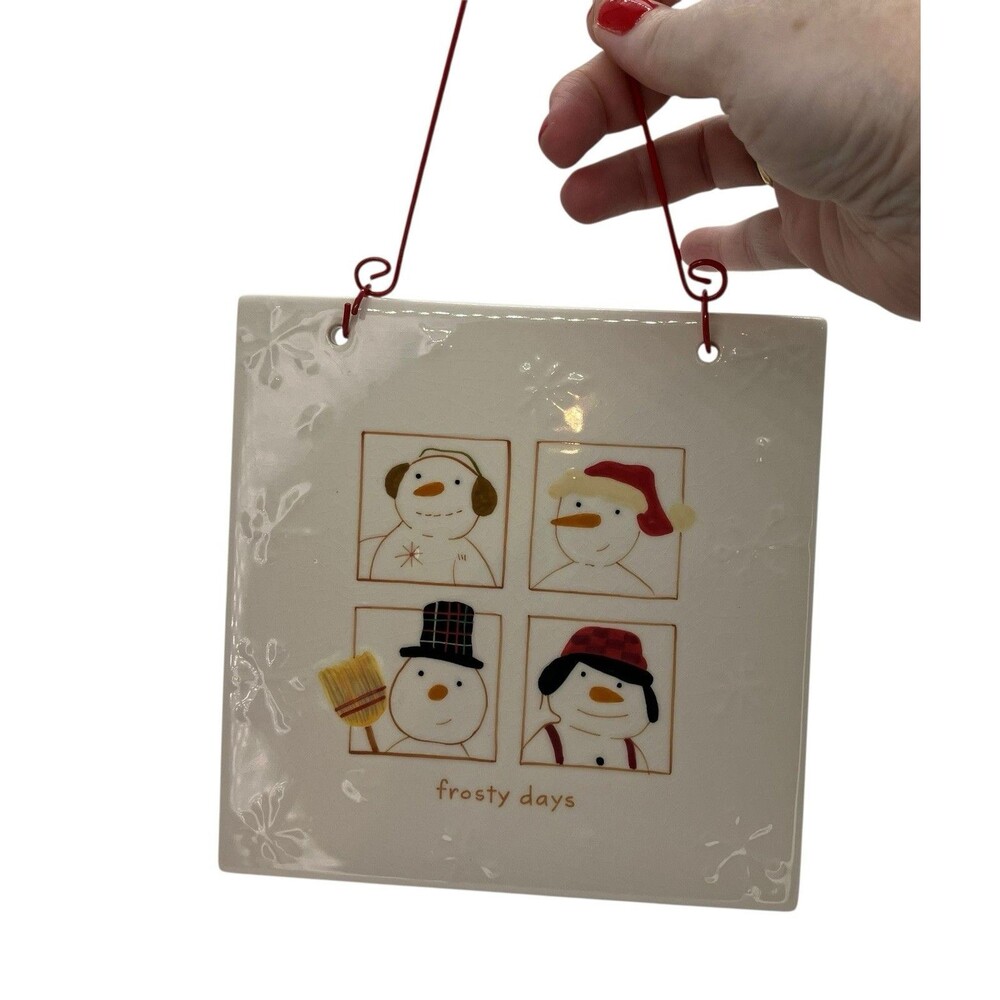 Vtg Hallmark‎ Ceramic Tile Winter Snowman Cabin Farmhouse Cottage Wall Decor